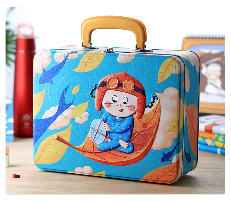 Hand-Painted Lunch Tin Box 3D Embossed