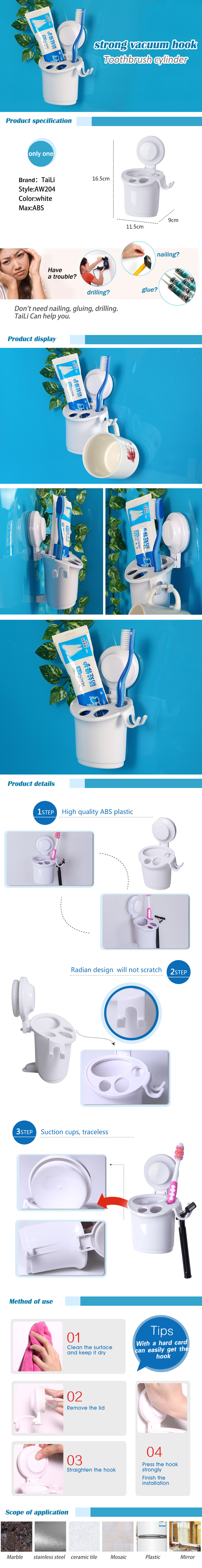 2018 Latest White Bathroom Toothbrush Holder with Suction for Shower