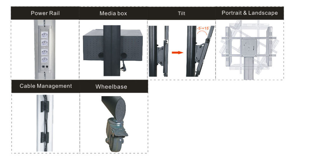 Public TV Floor Stand Wheel Base 30-60