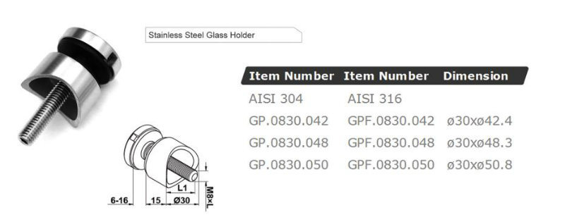 Point Glass Clamps / Stainless Steel Standoff / Handrail Glass Fittings / Balustrade Glass Adapter