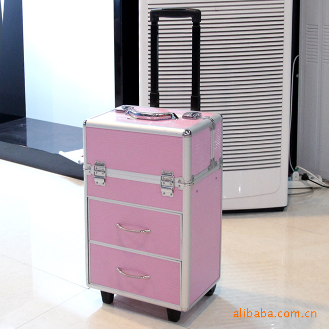 Professional Aluminum Frame Cosmetic Trolley Cases, Pink Beauty Trolley Case