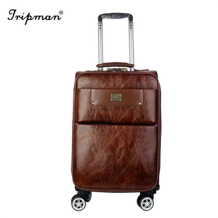 PU Leather Soft Side 360 Degree Wheels Inside Trolley Luggage