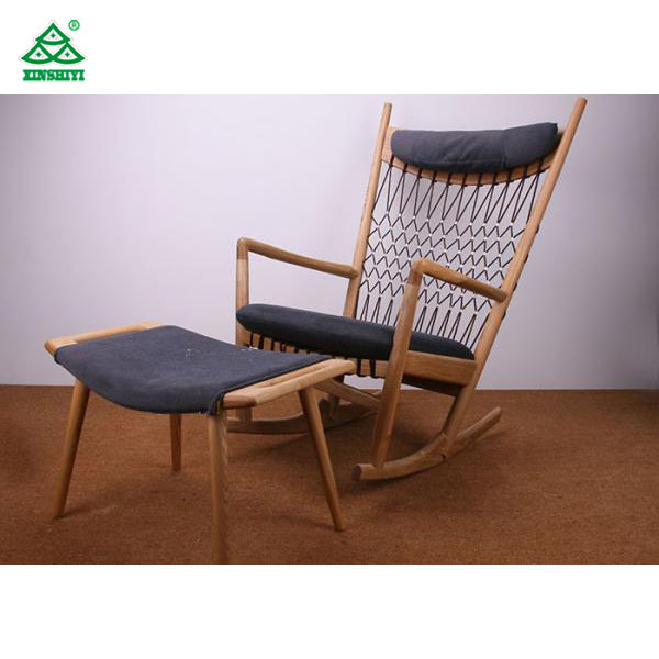 Unique Retro Style Rocking Wooden Lounge Chair with Solid Wood Fabric Cushion
