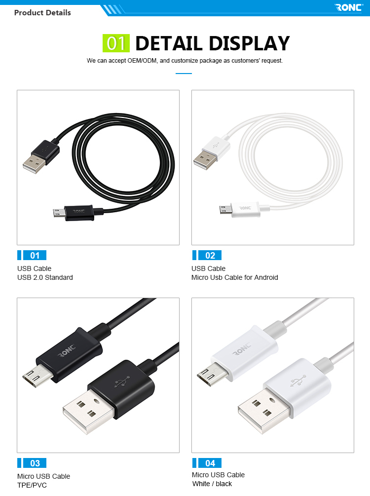 TPE material Micro USB2.0 Cable for Charging Phone