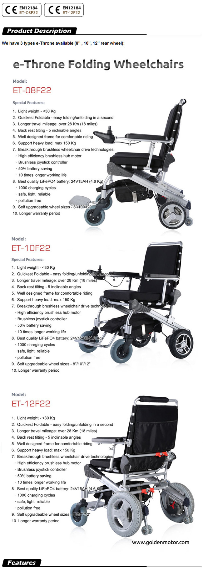 E-Throne Electric Wheelchair Handicapped Scootor, Disabled Scootor