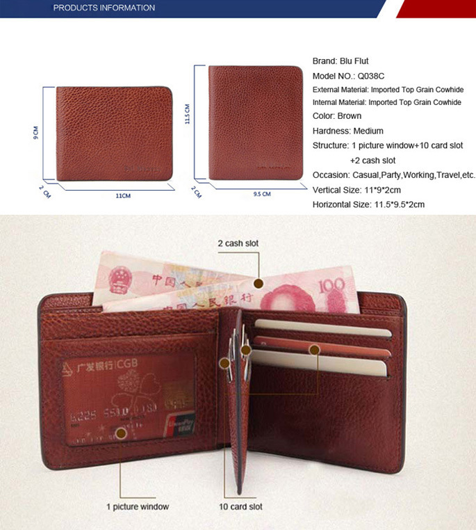 Fashion Genuine Brown Cowhide Leather Men's Card Purse Short Wallets