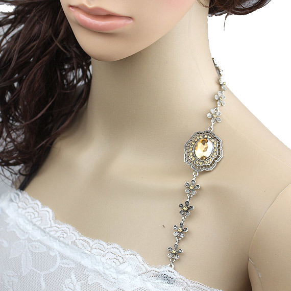 Fashion Rhinestone Metal Bra Invisibility Shoulder Strap for Women Dress