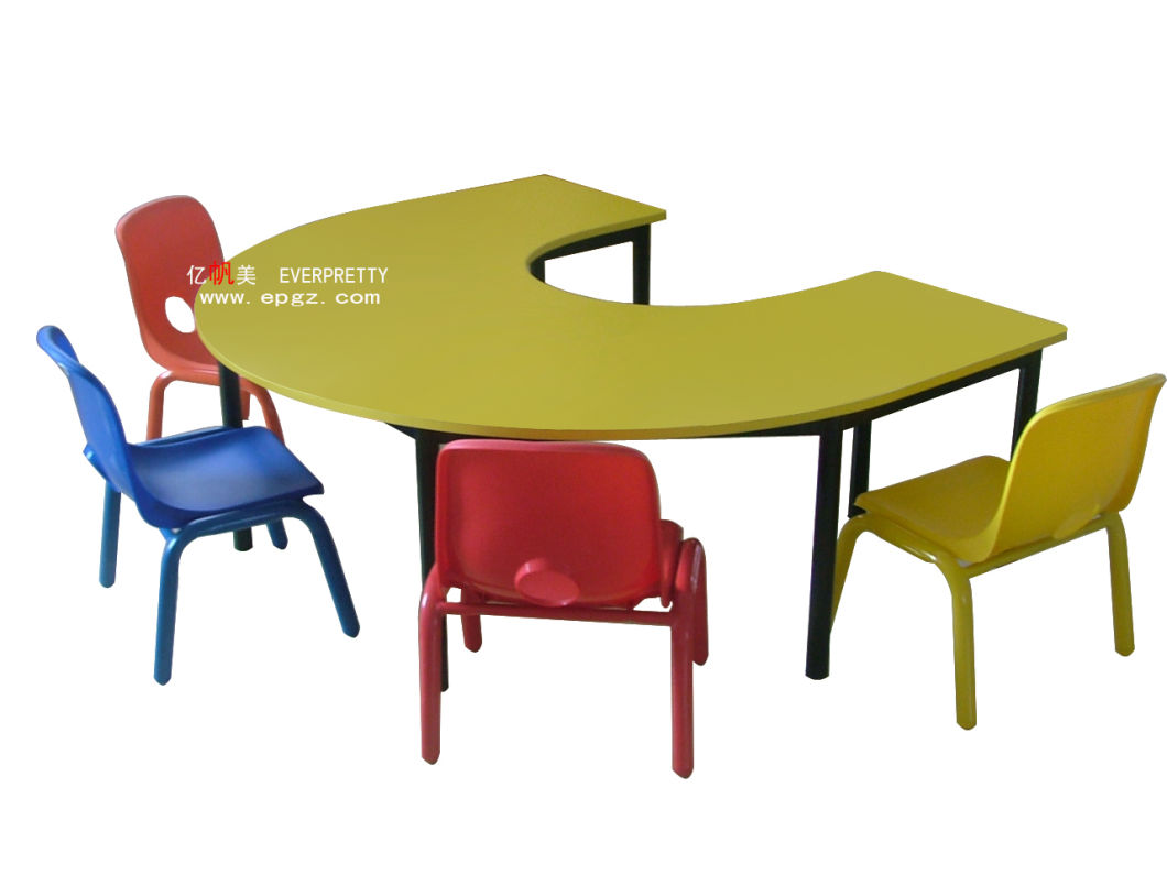 Kindergarten Furniture Kids U Shape Table with Plastic Chairs