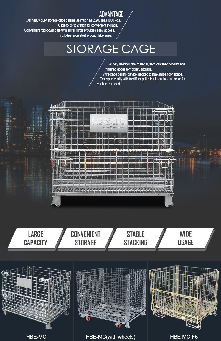 Stackable Foldable Collapsible Steel Mesh Pallet Storage Cage Wire Container