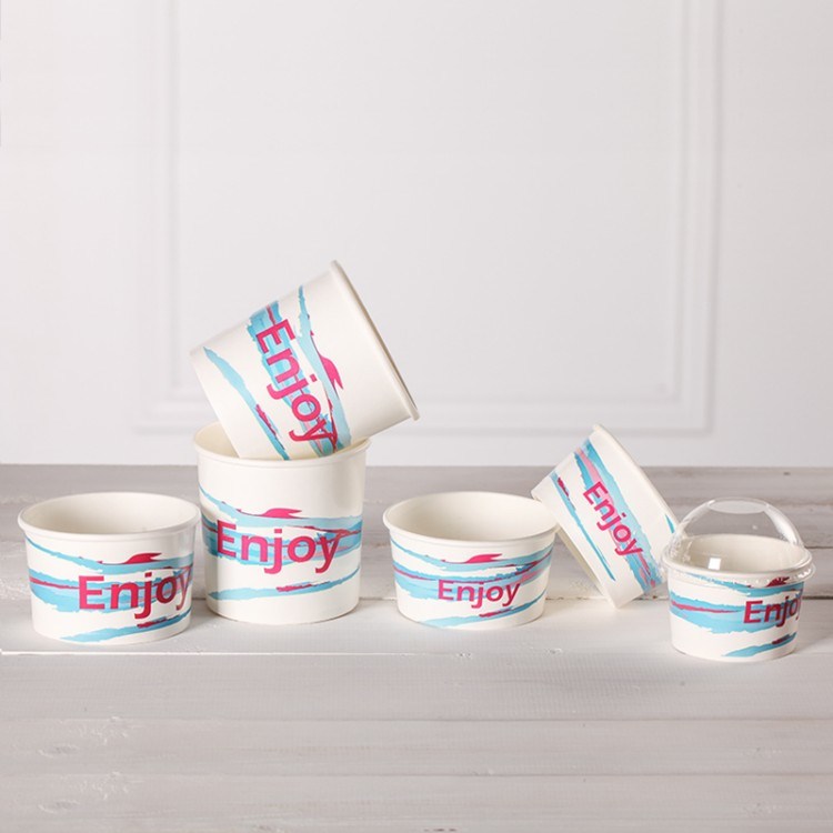 Double PE Coated Disposable Ice Cream Paper Cups with Lids