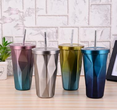 350 450 500ml 16 18 20oz Double Wall Stainless Steel Starbucks Coffee Travel Straw Mug Cup Vacuum Flasks Thermos Water Bottles