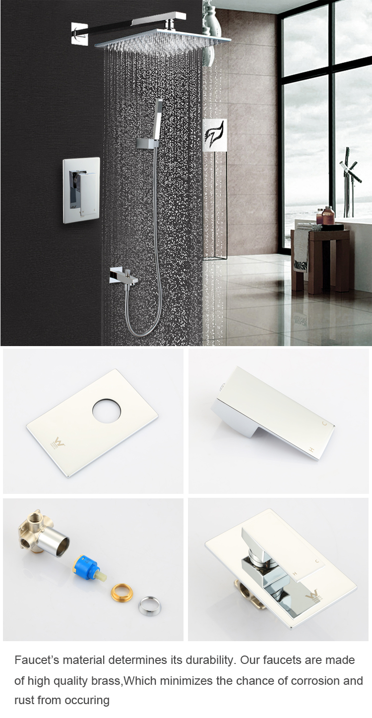 New Arrival Wall Concealed Brass Shower Sets Two Functions Rain Falling Bath Tub Mixer Taps