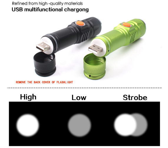 LED Mini USB Rechargeable Focus Glare Outdoor Portable Flashlight Riding Torch