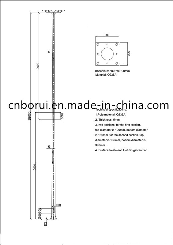 20m 30m Powder Coated Yard Light Pole with Lifting System