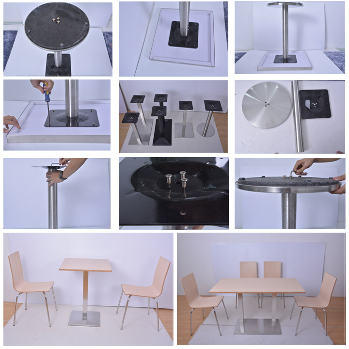 China Stackable Wooden Cheap Restaurant Tables Chairs in Stainless Steel Legs (FOH-BC29)