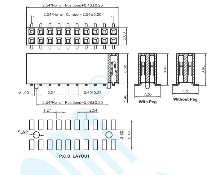 Competitive Price Connector 2.54 Pitch Terminal-U H: 8.5mm SMT Female Header