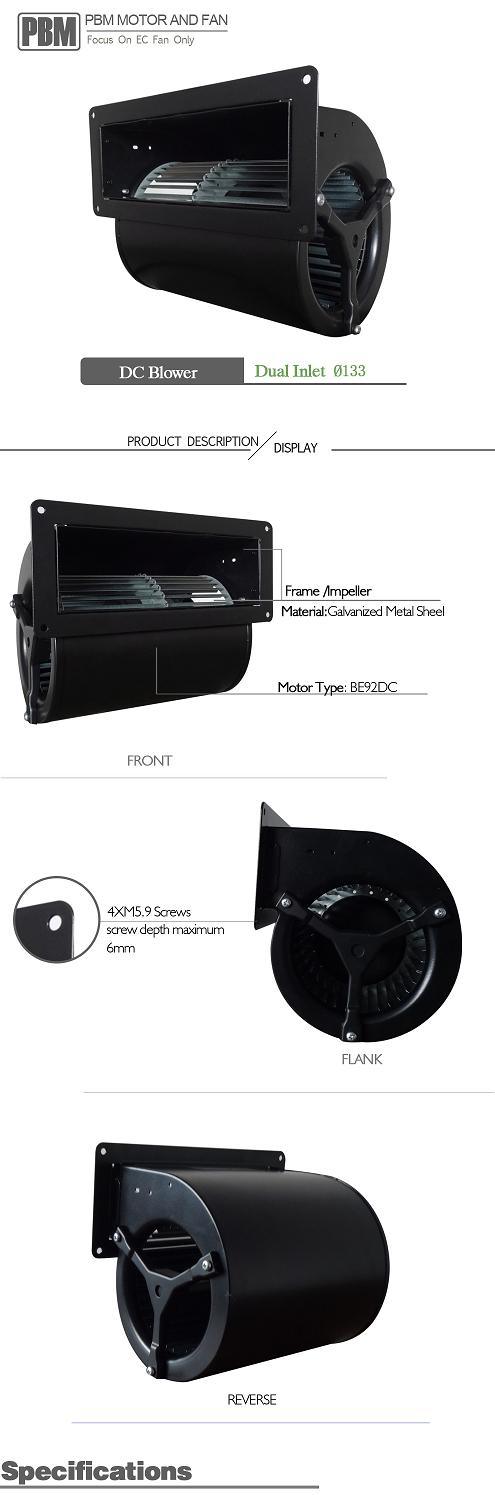 D1g133 24V DC Squirrel Cage Dual Inlet Centrifugal Blower