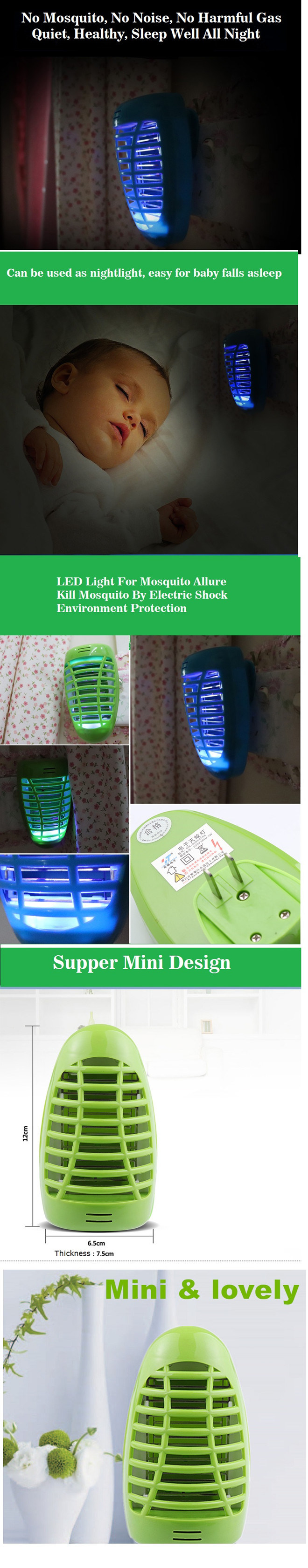 Mini Electric Bug Zapper Insect Mosquito Killer Control Lamp with 1W UV LED