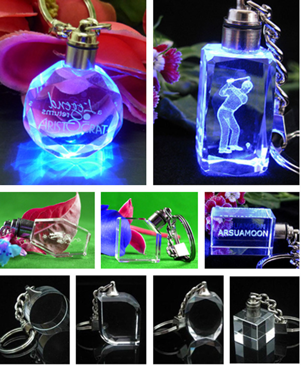 LED Crystal Keychain Glass Keychain with Logo for Promotional Gift