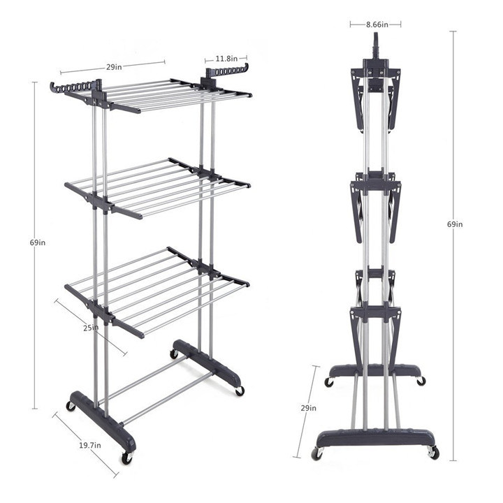 Clothes Drying Rack with Big Diameter Carbon Steel Tube and Premium ABS Plastic (JP-CR300W)