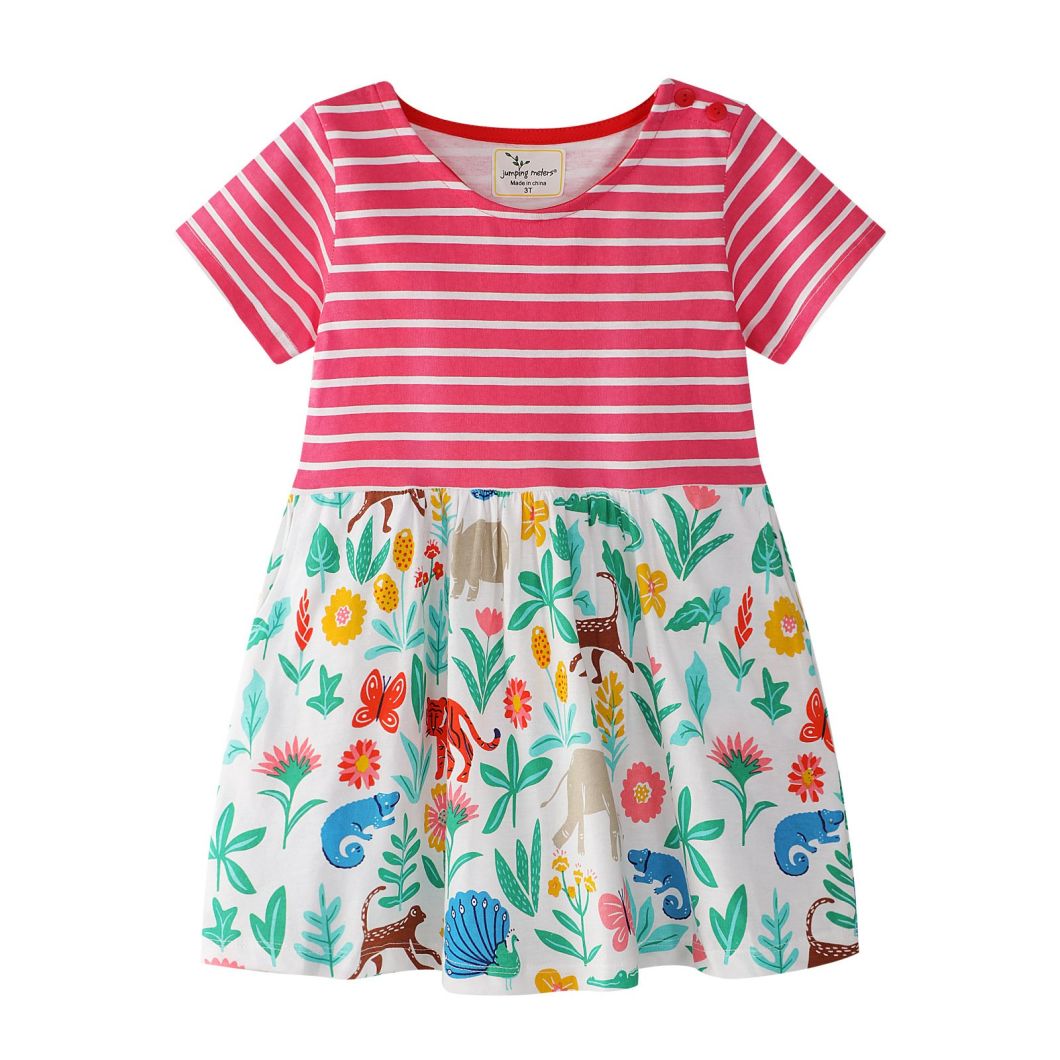 New Stripes Baby Garment Flower Printing Summer Dress for Girl