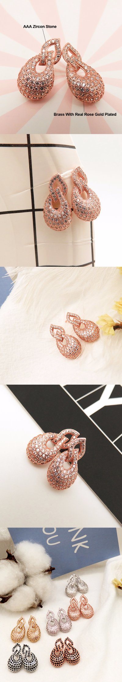 Fashion Jewelry Zirconia Stone Earring Stud with Rose Gold Plated