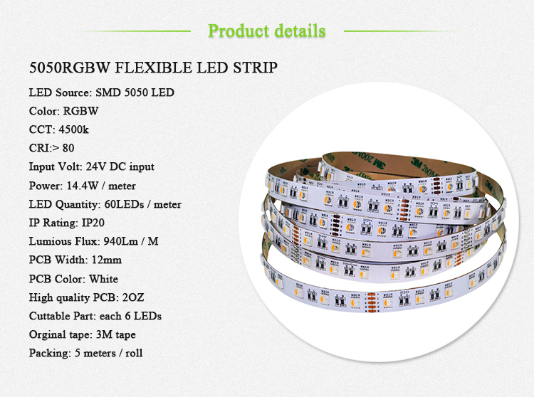 Ce RoHS Approved High Brightness White Color Strip Light 12V DC 60 LEDs/M Indoor Non Waterproof SMD 5050 Flexible LED Light Strip