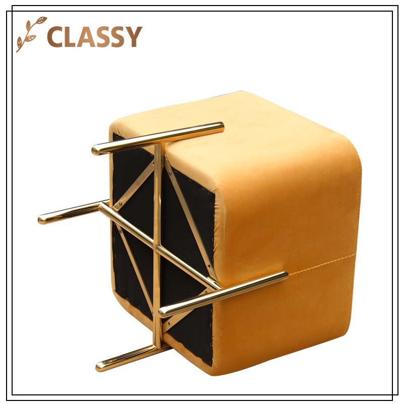 Yellow Flannel Top Gold Stainless Steel Frame Leisure Chair