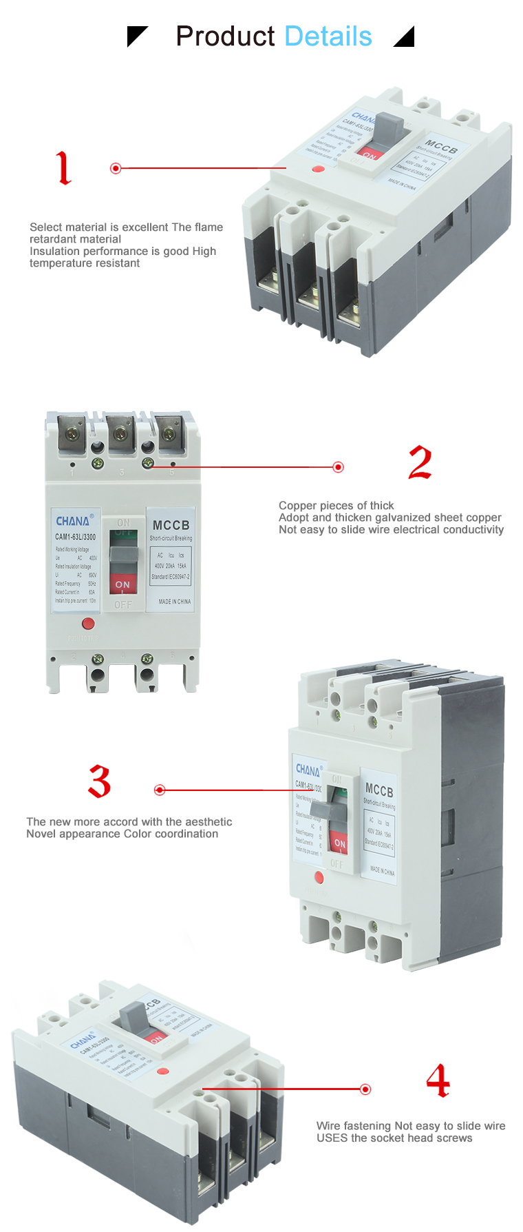 3phases 4poles 800V 400A MCCB Moulded Case Circuit Breaker