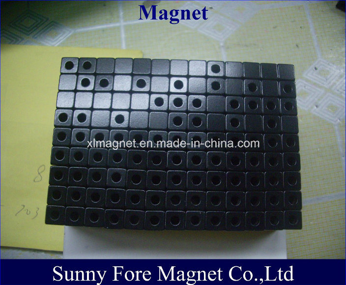 Cube Magnet with Hole in Black Epoxy