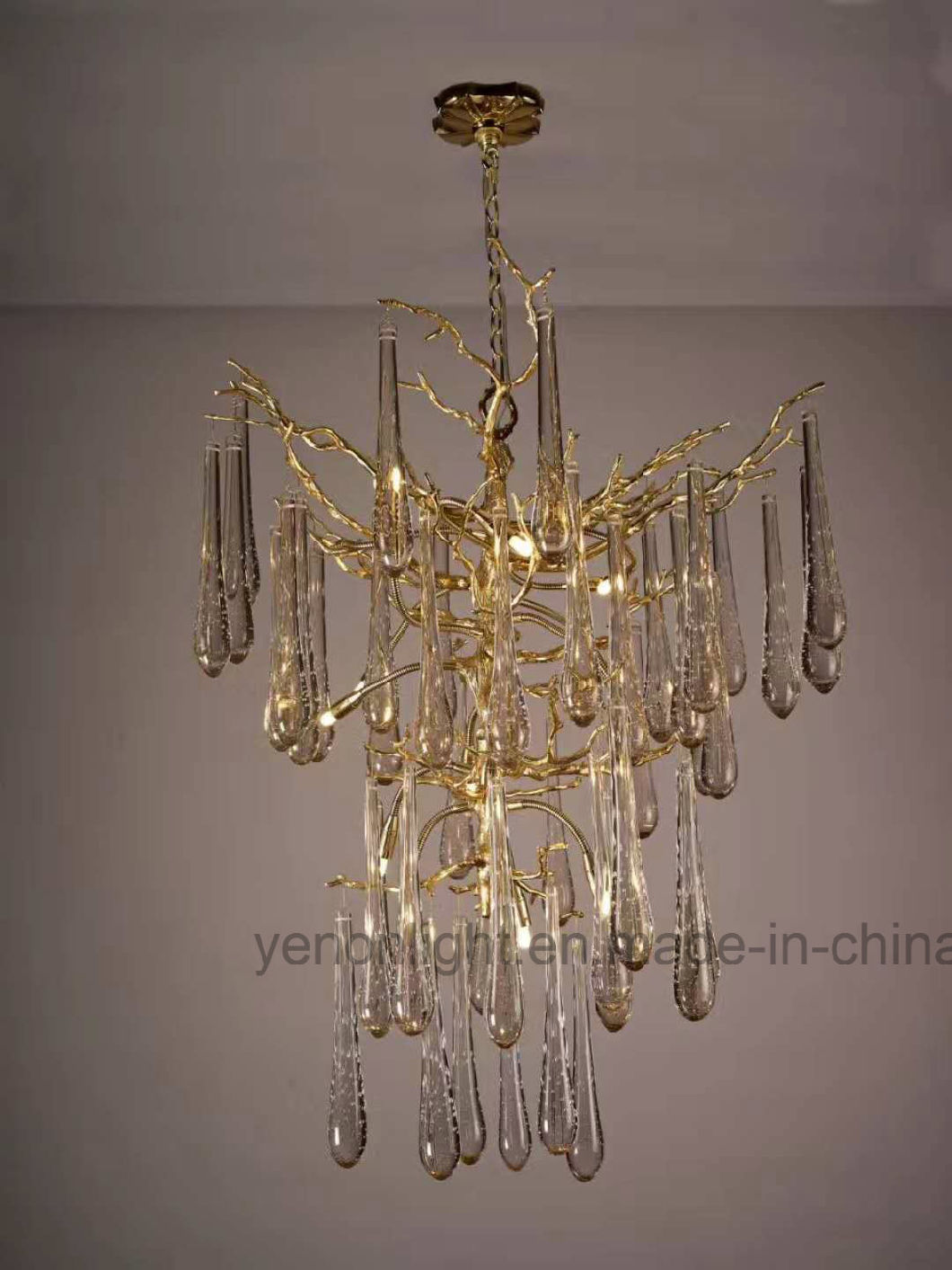 Luxury Branch Water Drops G9 Chandelier Design Copper Chandelier Lighting