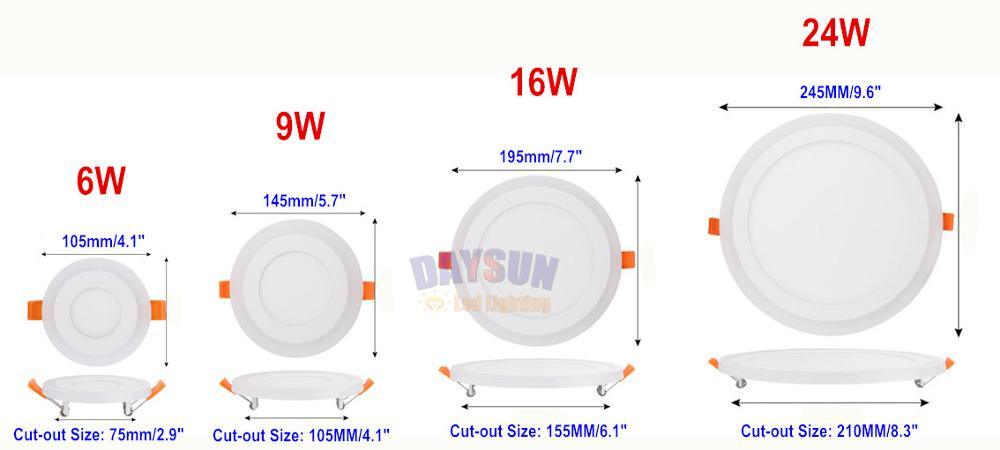 Superbright Round LED Panel Light Ceiling Down Lamp 6W 9W 16W 24W White + Blue Dual Colors