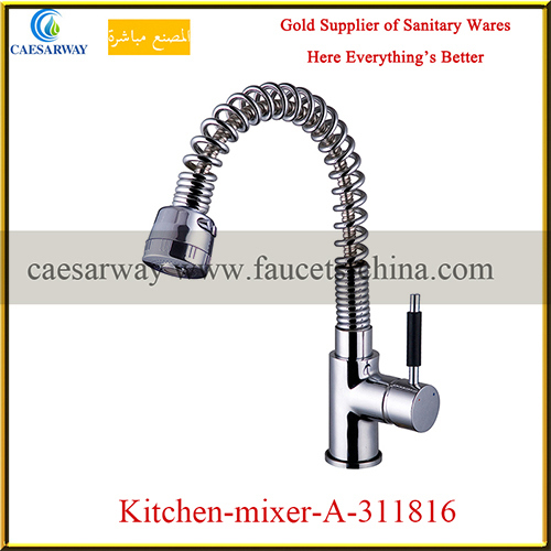 Brass Chrome Pull out Spray Spring Kitchen Sink Mixer with LED