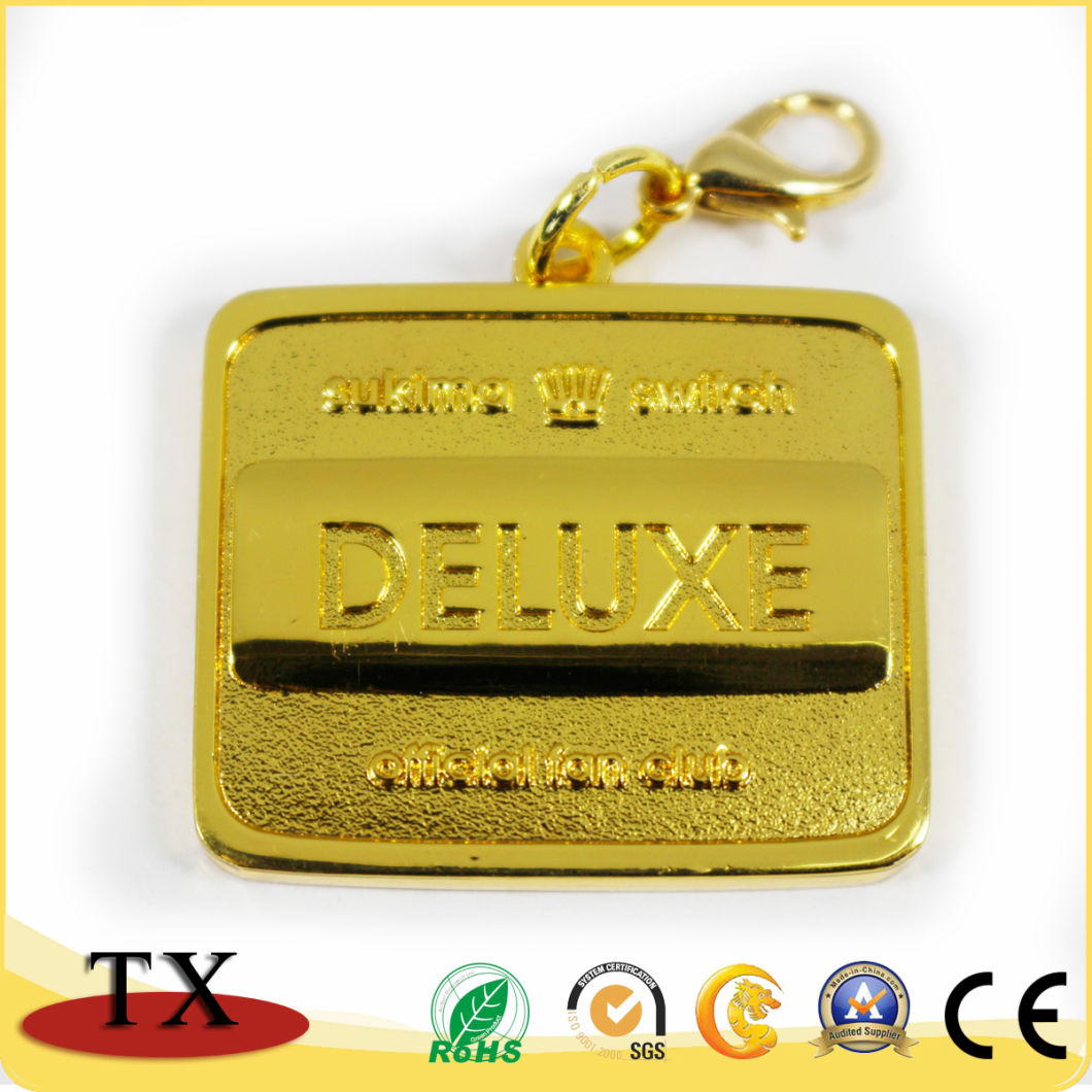 Diamond-Bordered Gold Plating Metal Key Chain for Promotion Gift
