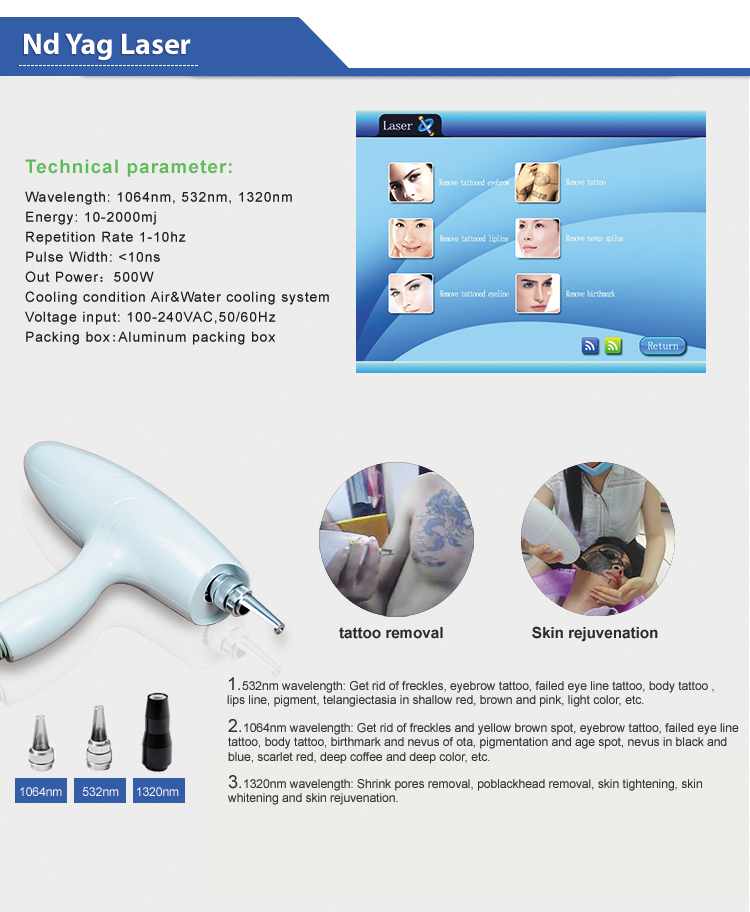 Q Switch ND YAG Laser Tattoo Removal Machine