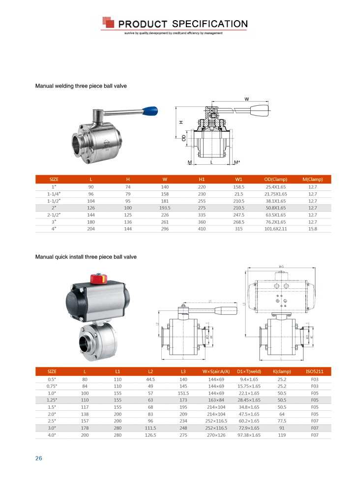 Pneumatic Actuator Sanitary Straight Ball Valves