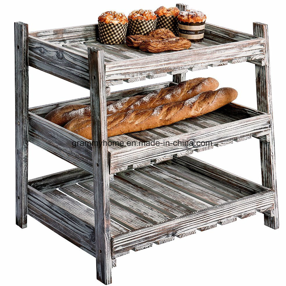 Country Rustic Wood Crate Design Display Rack with Cascading Shelves