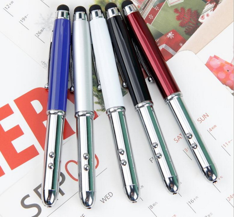 Hot Sale 4 in 1 Metal Laser Pointer Pen LED Torch Touch Screen Stylus Ball Pen
