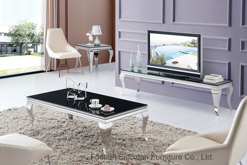 Modern Living Room European Stylish Black Glass Center Tea Table