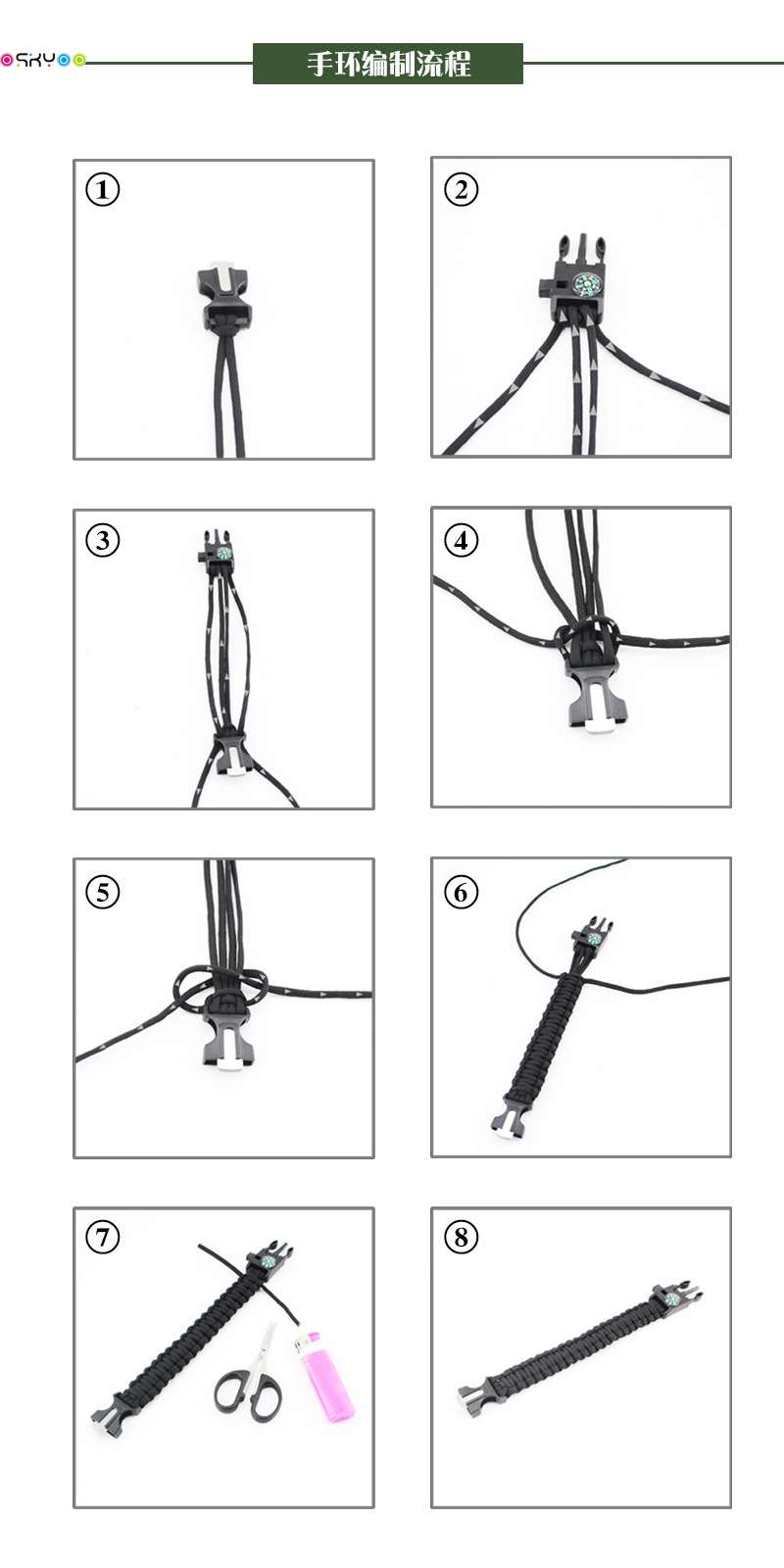 Emergency Outdoor Survival Bracelet 550 Paracord Watch