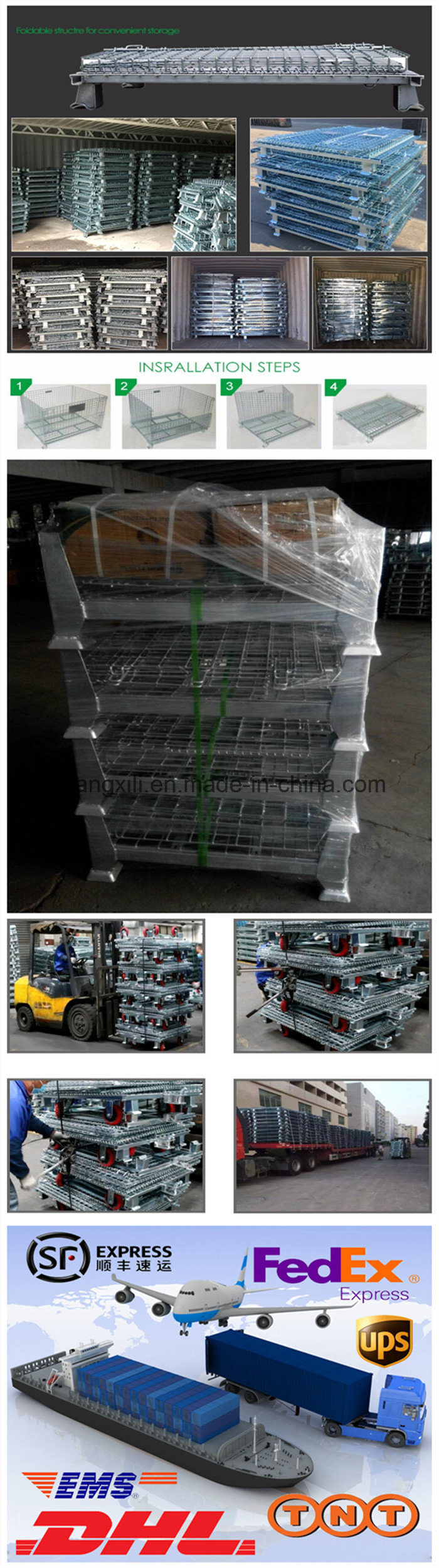 Wire Mesh Box Container Heavy Duty Storage Cage with Caster /Wheel