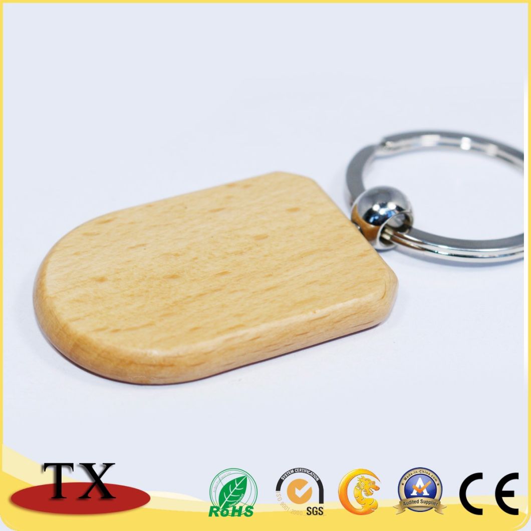 Customized Shape Beech Wooden Key Chain with Engraved Logo