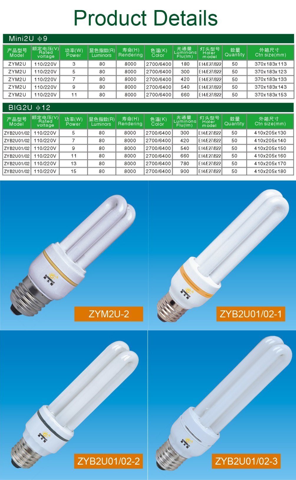 Quality Big 3u T4 15W E27 Energy Saving Lamp Bulb