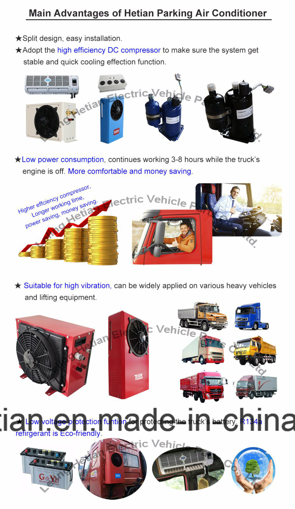 Eco-Friendly Lowest Price Energy Saving 24V Truck Cab Parking Air Conditioner