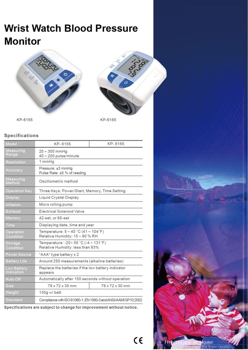Kp-6155 Wrist Watch Blood Pressure Monitor Ce Certification