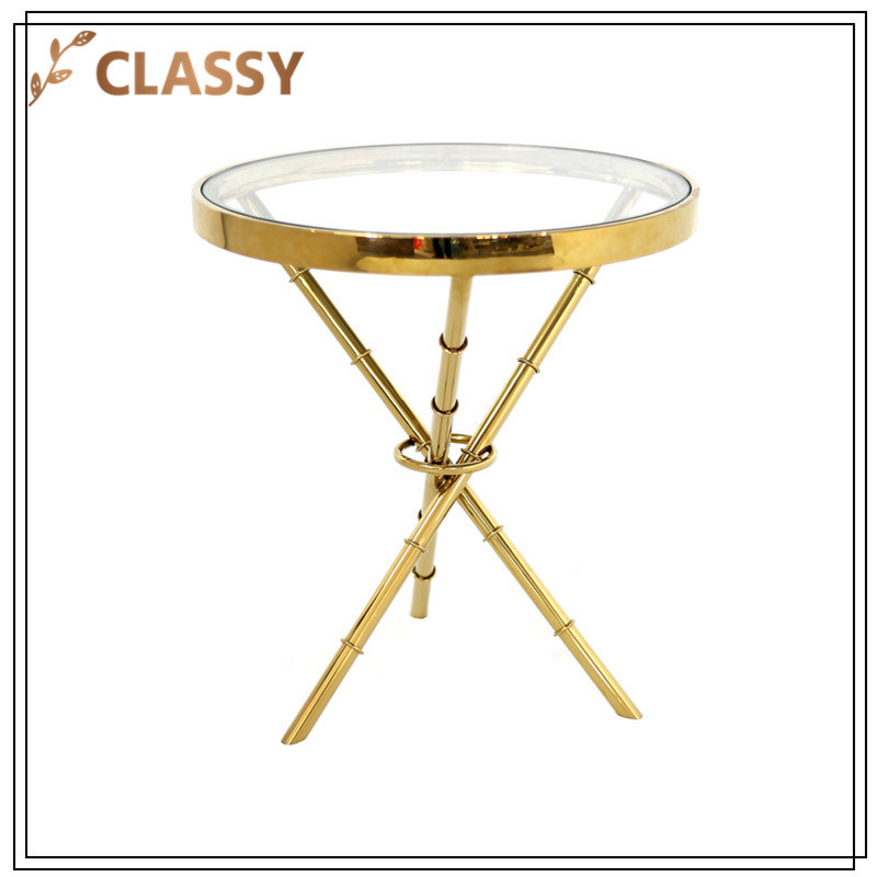 Round Transparent Glass with Golden Stainless Steel Coffee Table