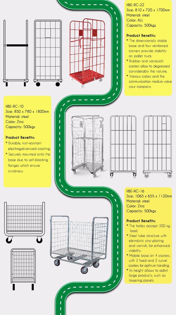 Supermarket Wire Mesh Trolley Metal Milk Transport Roll Container