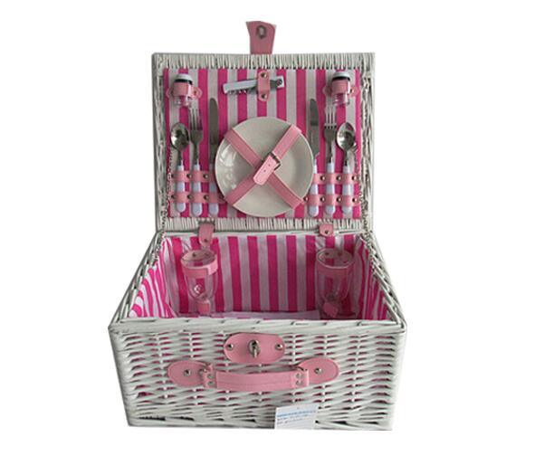 2-Person Newest Pink Wicker Picnic Basket