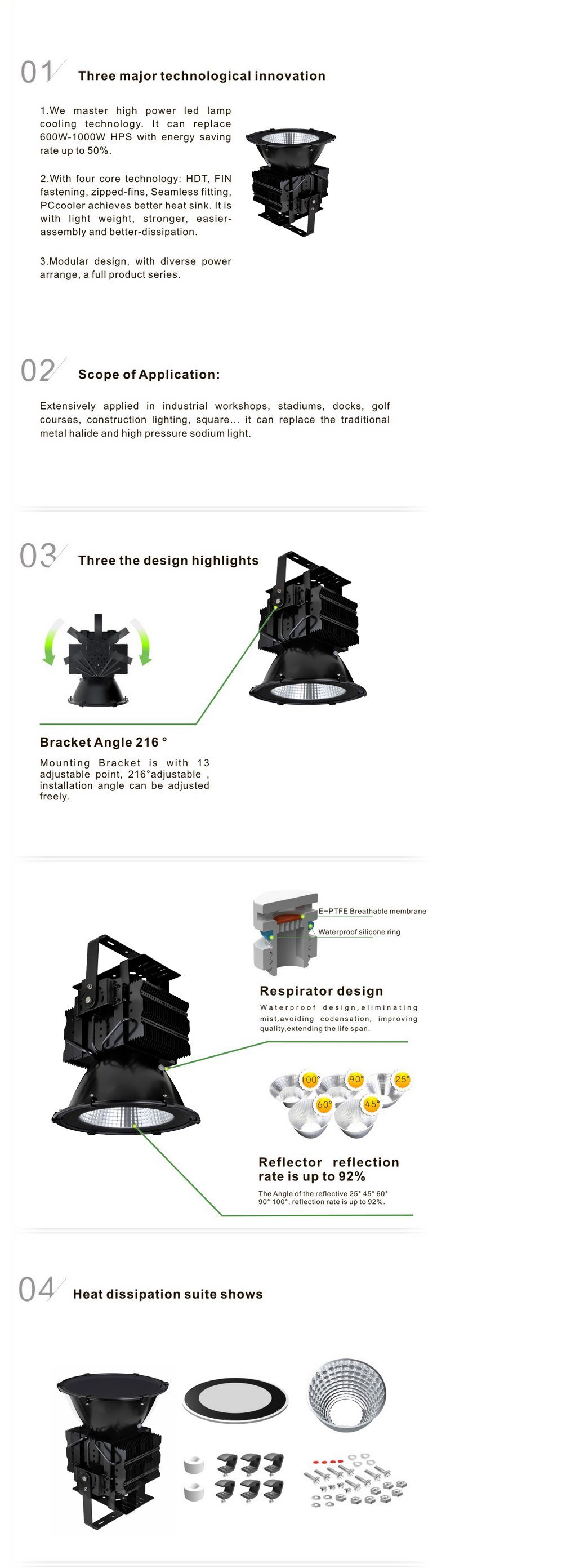 Meanwell Driver IP65 300W LED Industrial Working Light LED High Bay Light ML-TD-300W