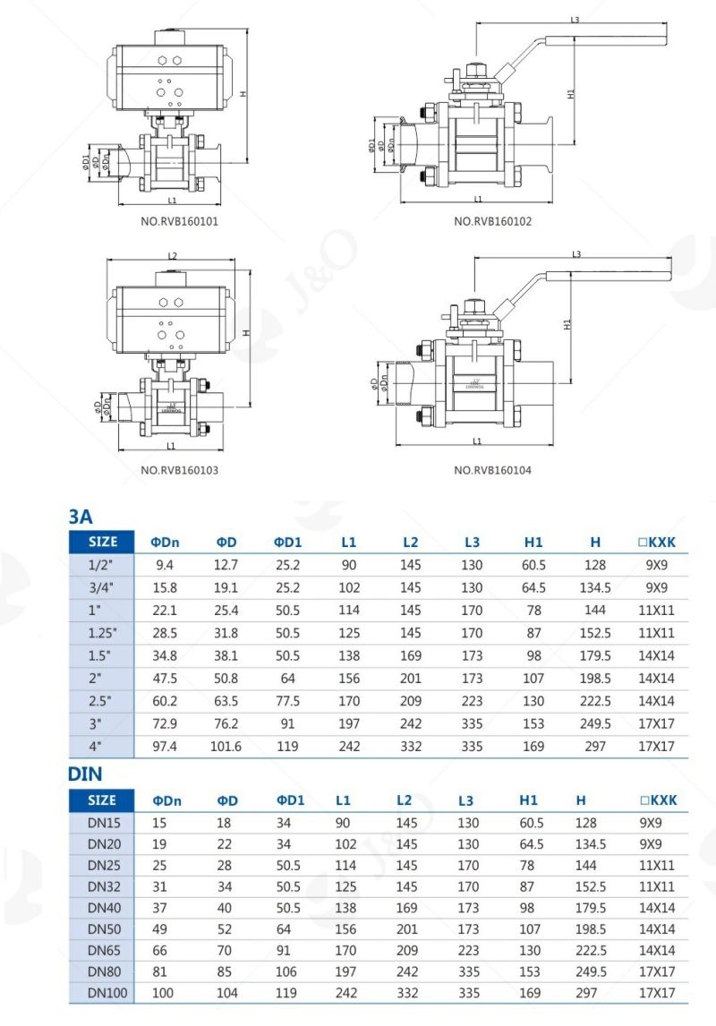 Three-Piece Sanitary T-Clamp Ball Valve with ISO5211 Mounting Pad